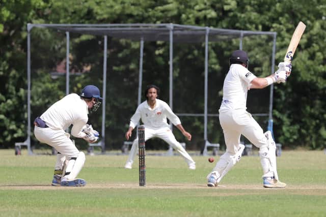 Nick Green on his way to 76 for Peterborough Town against Old Northamptonians. Photo Andy Dann
