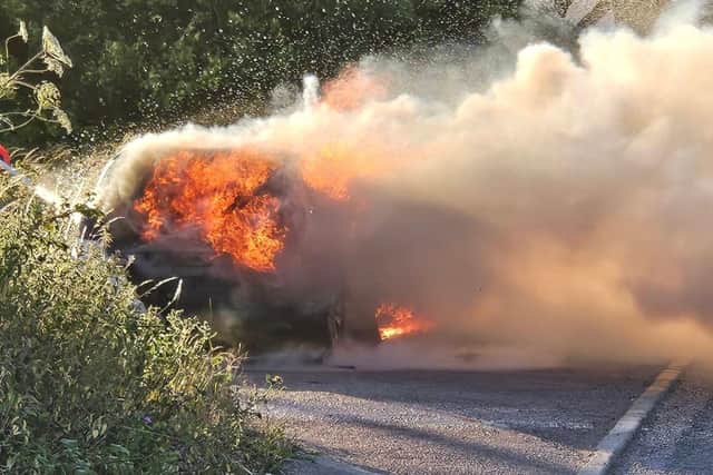 The car was destroyed in the blaze