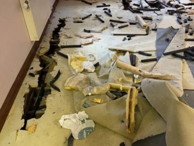 "The visual damage and decline of the building is infuriatingly apparent – human defecation in all rooms as well as outside, uncapped needles throughout, flooring ripped up, radiators pulled off walls, exposed wiring, evidence of fires being set to name a few things."
