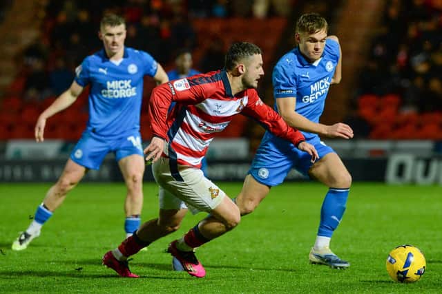 Archie Collins in action for Posh at Doncaster. Photo Heather King, Doncaster Rovers FC
