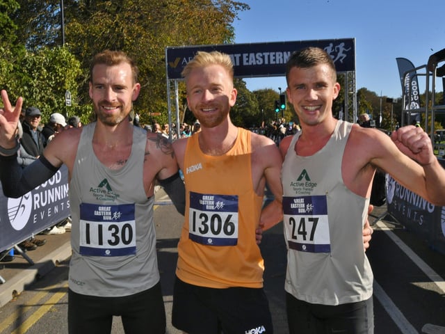 Last year's race winner Joe Wilkinson with Shane Robinson (3rd) and Tom Straw (2nd).