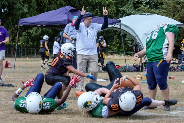 A touchdown for Peterborough Royals against Leicester Falcons.