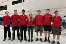 Apprentices at Fairline, in Oundle. The carpentry apprentices are enrolled through Tresham College and the engineering apprentices are with Professional Development and Training Ltd in Peterborough.