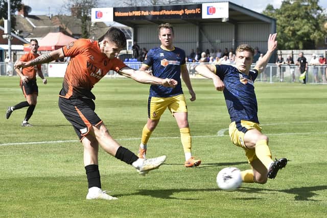 Ben Fowkes scored twice for Peterborough Sports against Redditch. Photo: David Lowndes.