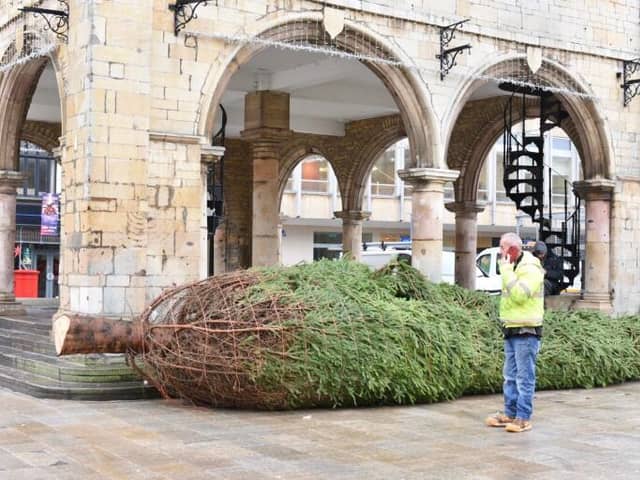 The tree arrived in Cathedral Square this morning
