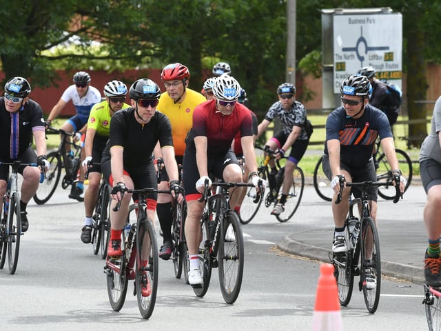 The Tour of Cambridgeshire Cycle Race from the East of England Arena.
