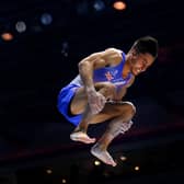 Jake Jarman in vault action. Photo by Laurence Griffiths/Getty Images.