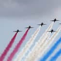 The Red Arrows are set to soar south of Peterborough this afternoon