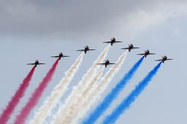 The Red Arrows are set to soar south of Peterborough this afternoon