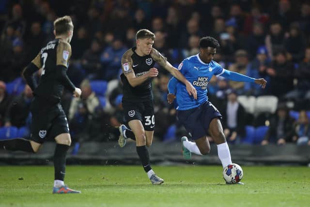 Nathanael Ogbeta made his debut for Posh as a late substitute against Portsmouth. Photo: Joe Dent/theposh.com.