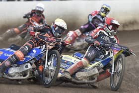 Panthers' star Chris Harris leads heat 5 in the meeting against Wolverhampton, Photo: David Lowndes.