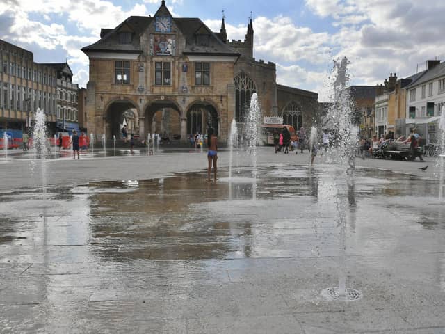 One of the few times the fountains in Cathedral Square, Peterborough, managed to work last summer.
