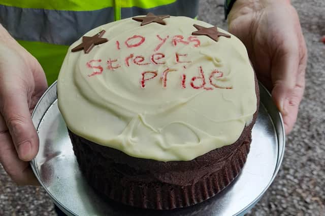 A cake made for Leverington Street Pride’s 10th anniversary celebration in May 2022.