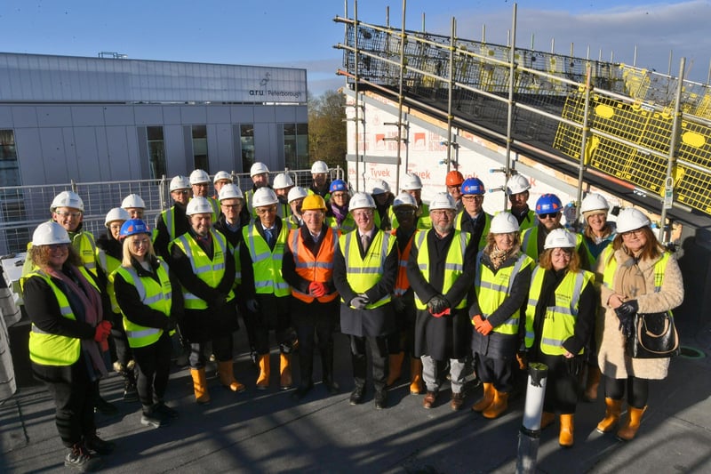The topping out ceremony at ARU Peterborough's Living Lab phase 3 building at Bishop's Road, Peterborough