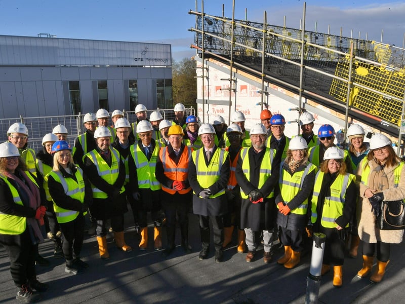 The topping out ceremony at ARU Peterborough's Living Lab phase 3 building at Bishop's Road, Peterborough