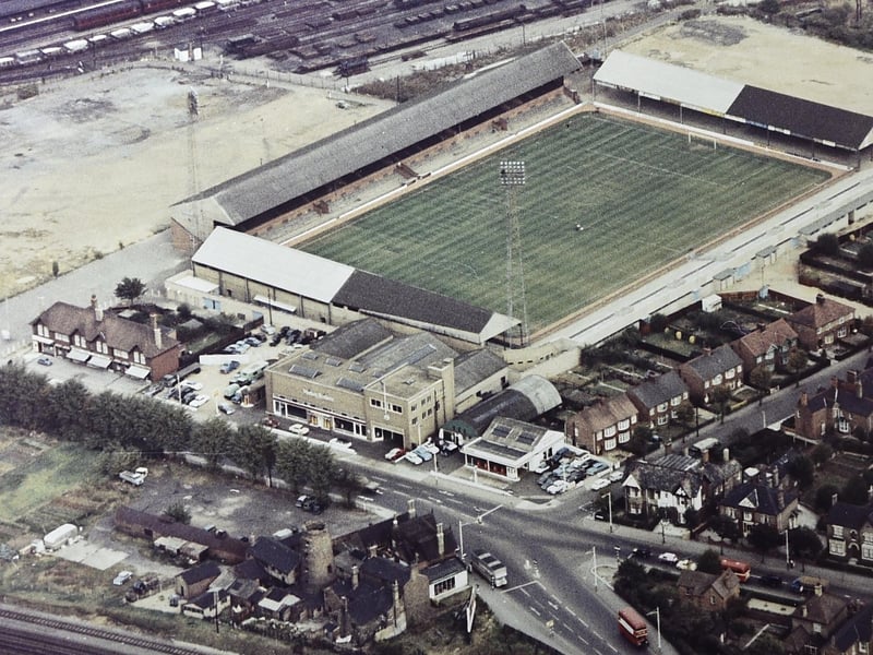 Here's a view of the Peterborough United ground that looks very different now with impressive new stands and the Hawksbill Way development encircling it.