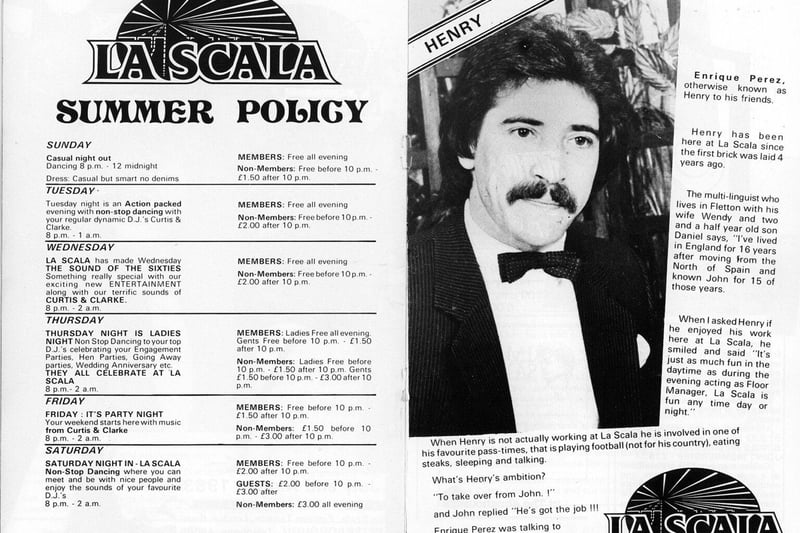 Full spread pages from La Scala magazine of July/August 1983. The nightclub opened in 1980 on Eastern Terrace next to the POSH ground. "Thursday night is ladies night"