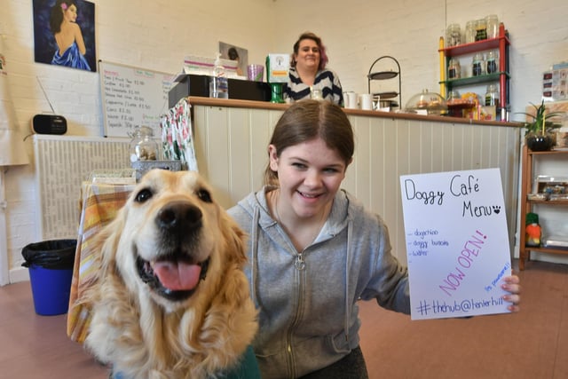 The new Doggy Cafe at The Hub at Tenter Hill, Stanground. Mollie Goodwin with dog Teigan