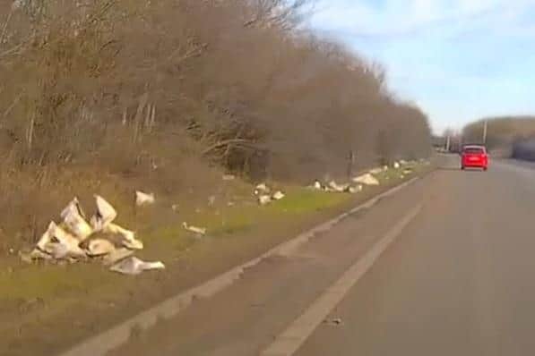 Piles of litter were seen on the side of the road at Eye