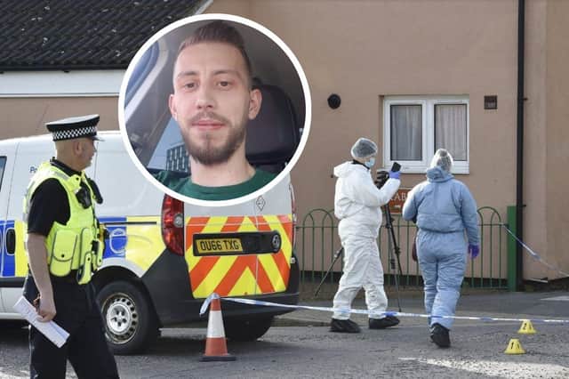 Police attend shooting at Crabtree, Paston, on 13 April, 2022 (inset, Mihai Dobre) (images: NationalWorld/police handout).