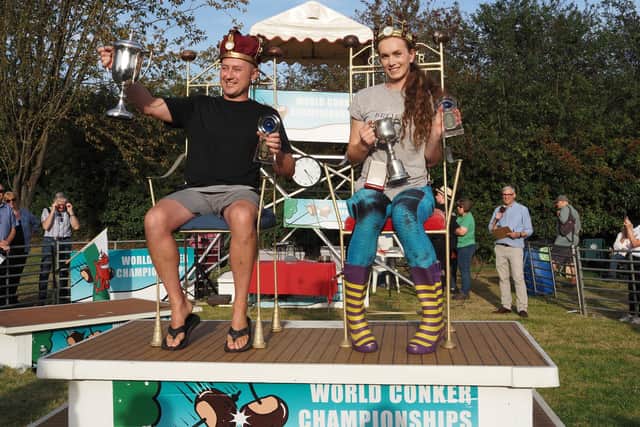 Mark Hunter and Jasmine Tetley defeated all comers to be crowned the 2023 Conker World Championship's king and queen.