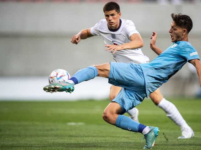 Ronnie Edwards in action for England in the European Under 19 Championship Final in the summer. Photo by VLADIMIR SIMICEK/AFP via Getty Images,