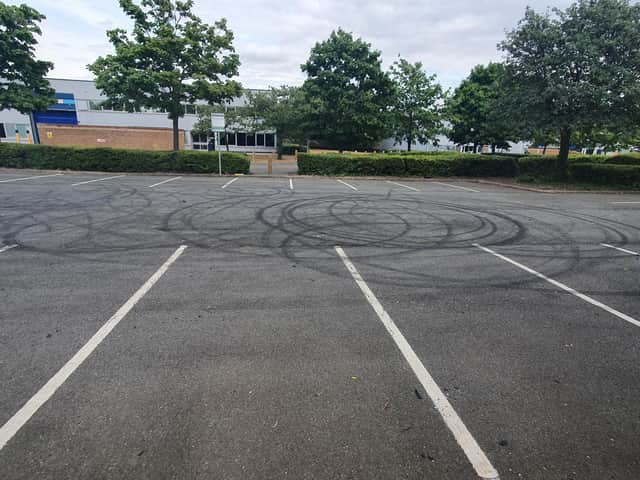 Tyre marks left in the car park at Stapledon Road, Orton Southgate.