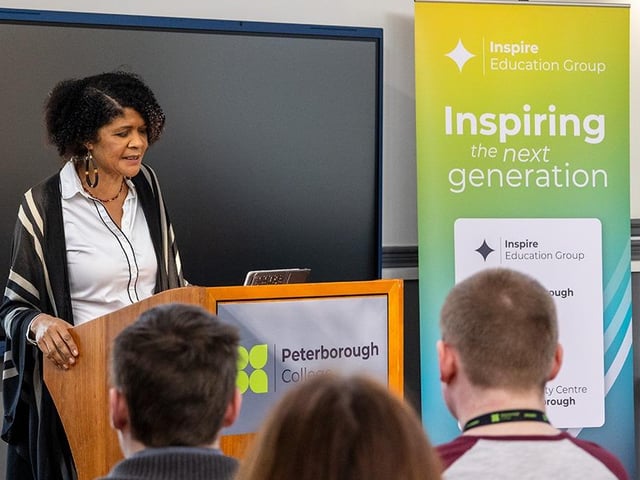 Chi Onwurah MP talking to students at Peterborough College