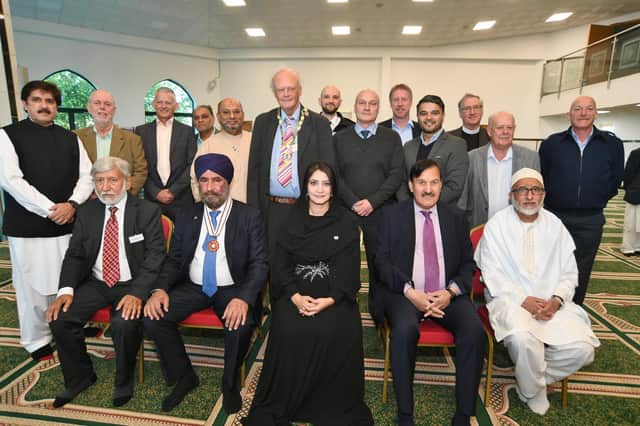 Faizen-e-Madina mosque officials and guests including Mayoress Shabina Qayyum and Deputy Mayor of Peterborough Nick Sandford