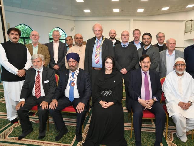 Faizen-e-Madina mosque officials and guests including Mayoress Shabina Qayyum and Deputy Mayor of Peterborough Nick Sandford