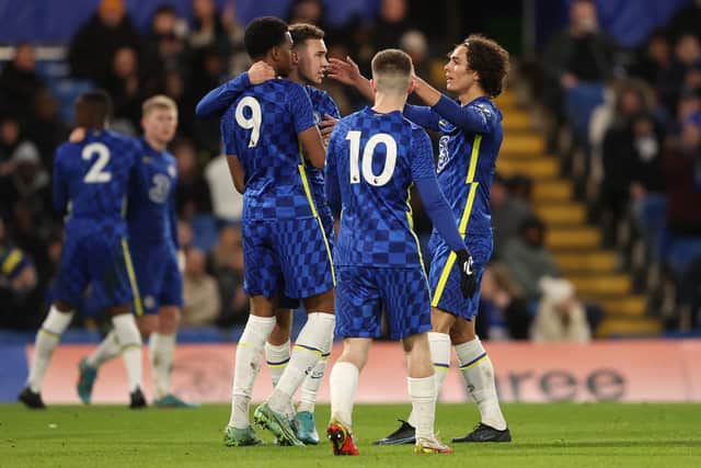 Malik Mothersille celebrates with Chelsea teammates after scoring in the FA Youth Cup (Photo by Warren Little/Getty Images).