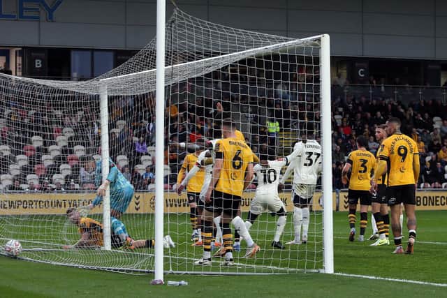 Peterborough United appear to score direct from a corner but the goal is ruled out. Photo: Joe Dent.