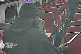 Anthony Williams brandishing a knife on an LNER Doncaster to London service, which has been shown to the jury at Cambridge Crown Court. Picture: British Transport Police