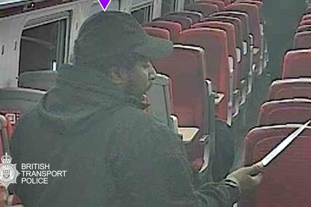 Anthony Williams brandishing a knife on an LNER Doncaster to London service, which has been shown to the jury at Cambridge Crown Court. Picture: British Transport Police