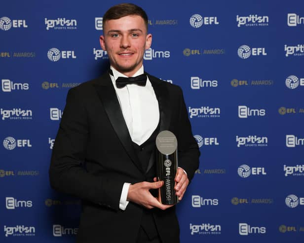 Harrison Burrows with EFL League One Player-of-the-Year award. Photo Andrew Fosker/Shutterstock.