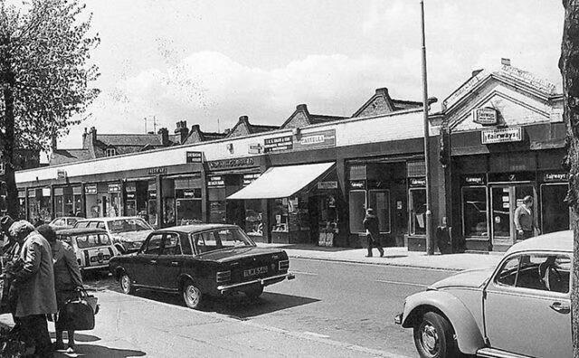 A black and white shot of Broadway in the early 1970s