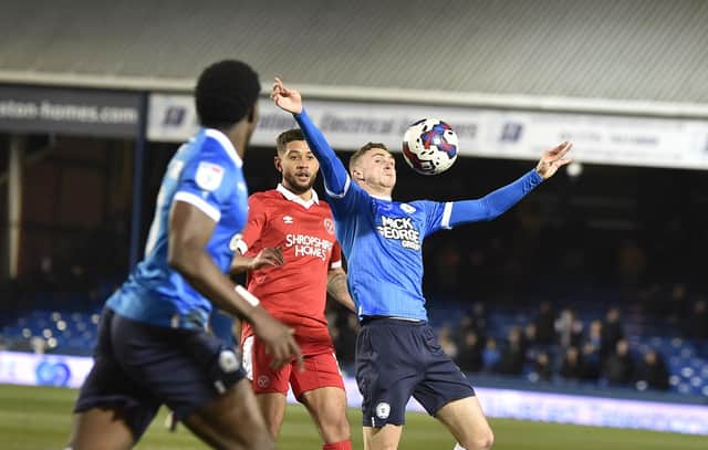 Posh midfielder Jack Taylor controls the ball during the game against Shrewsbury. Photo: David Lowndes.