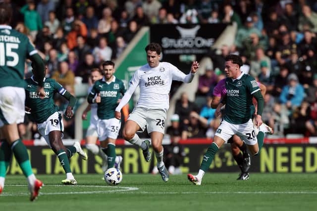 Matthew Garbett in action for Posh against Plymouth Argyle. Photo: Joe Dent.