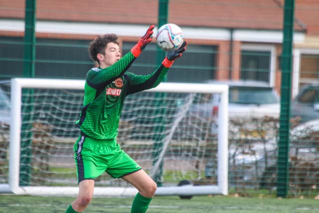 Nene Valley Under 18 goalkeeper Bailey Parker during a 4-2 Under 18 League defeat at RTC.  Harley Tether (2), Danny White and Enos Kumadoh  scored for RTC.  Alex Gavaghan scored both Nene Valley goals. Photo: Charlotte Edwards.