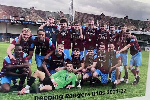 Mapalo Mwansa (front left) with the County Cup winning Deeping Rangers Under 18 side in 2022.