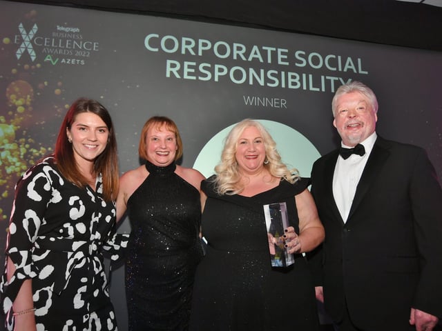 Corporate Social Responsibility sponsor Carly Roberts with winners Yours and Simon Weston