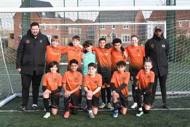 Table-topping Nene Valley Under 12s before a big win against RTC. The winning squad was: Reion Williams, Spencer Fage, Ethan Harrison, Elijah Hedman, Maisie Henry, Jacob Hopkins, Owais Javed, Dexter Pierri-Coakley, Ashton Whyatt, Rio Anderson and Ben Smith. Photo David Lowndes.