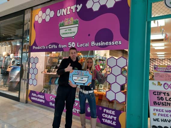 Dave Poulton and Kez Hayes-Palmer who have been running UNITY in the Queensgate Shopping Centre for less than a year and have been shortlisted for a national award