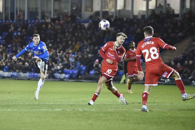 Jack Taylor shoots for Posh against Wycombe. Photo: Joe Dent.