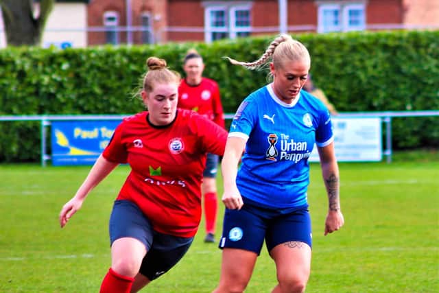 Rosie Axten in action for Posh against Wem. Photo: Dave Mears.