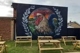 The Cock Inn at Werrington's new car park  mural by Steve Crowe