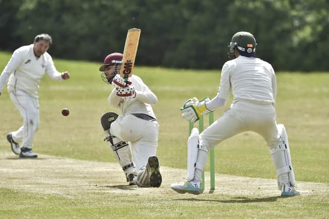 Nassington batsman Arbas Nawaz hits out against Werrington. Photo: David Lowndes.