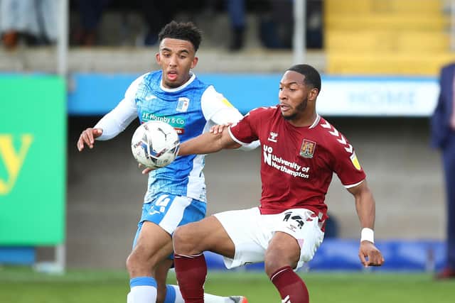 Remeao Hutton (left) in action for Barrow. Photo: Pete Norton/Getty Images.