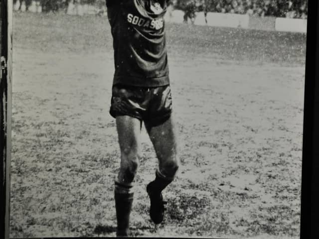 Stand0in Posh goalkeeper Martin Pike celebrates a famous FA Cup win against Leeds United. Photo: David Lowndes.