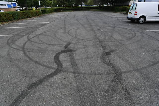Tyre marks left at Stapledon Road, Orton Southgate after a meeting.